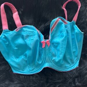 Blue and Pink Bra with Bow Accent